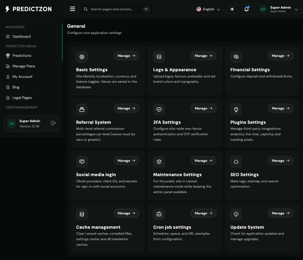 General Settings Hub