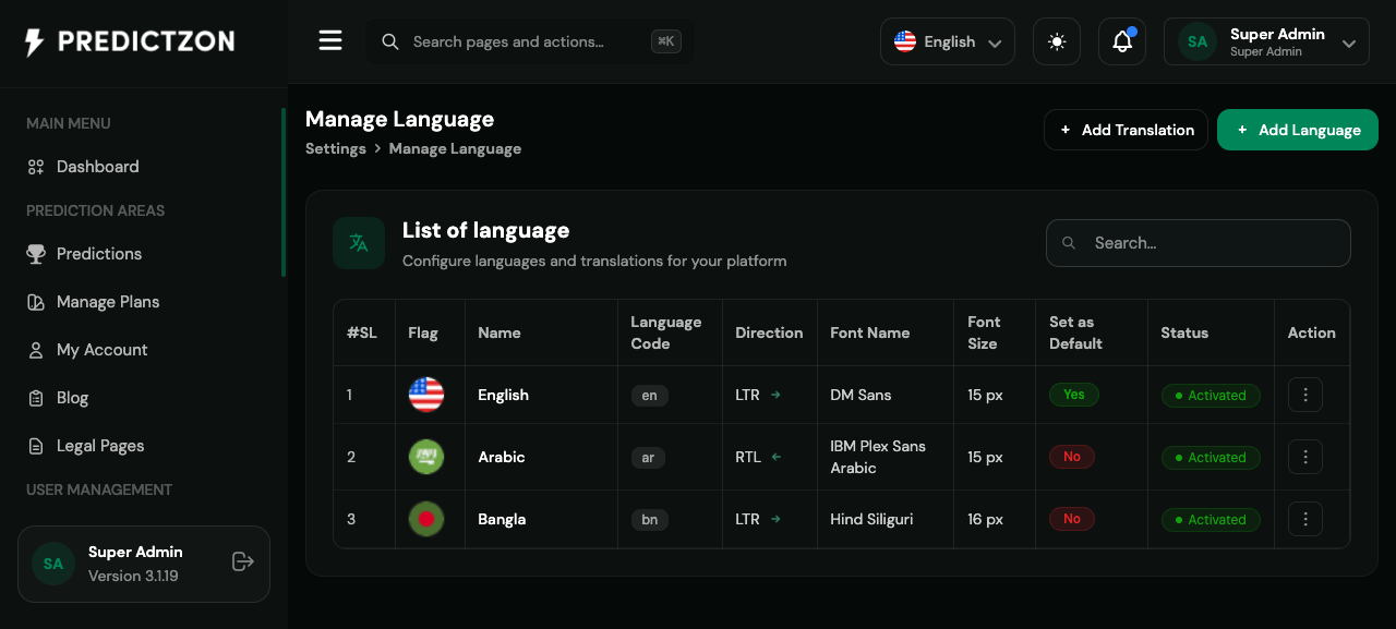 Manage Language