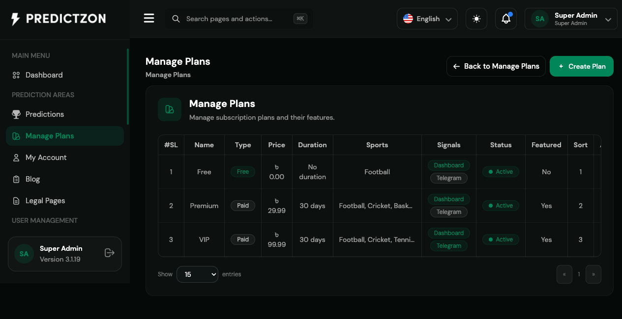 Manage Plans