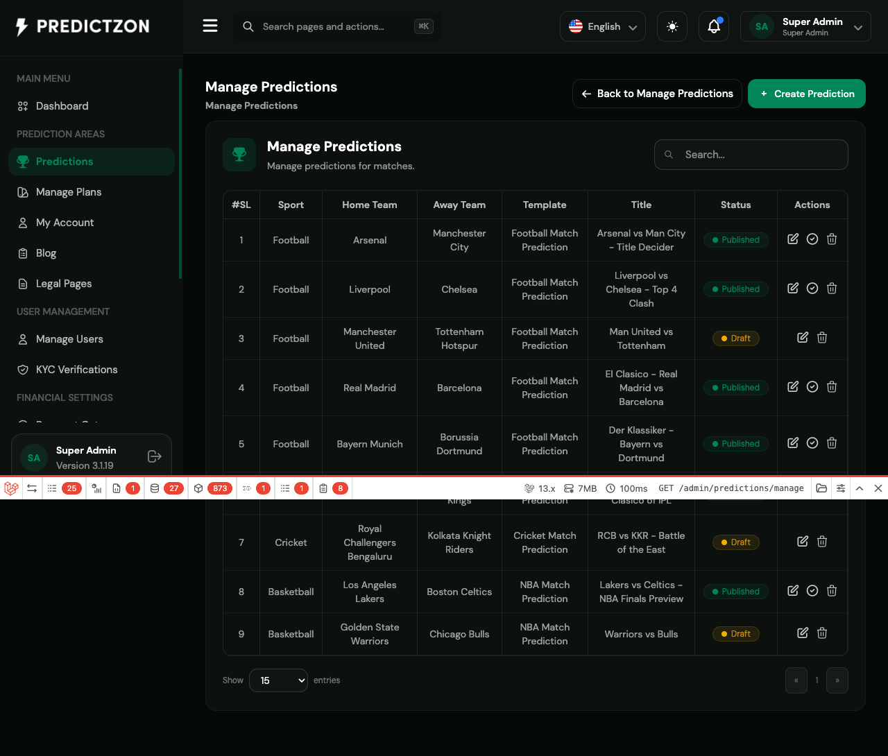 Manage Predictions